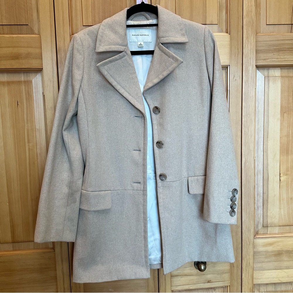 Banana Republic Light Beige Wool Blend Peacoat Size S #9
